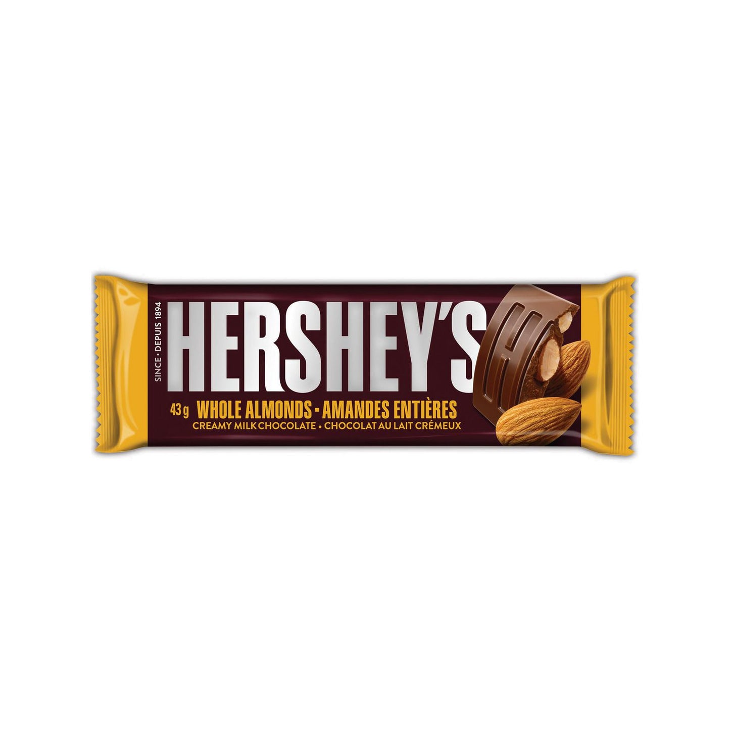 HERSHEY'S Creamy Milk Chocolate with Whole Almonds, Full Size Bar (36 x 43 g)